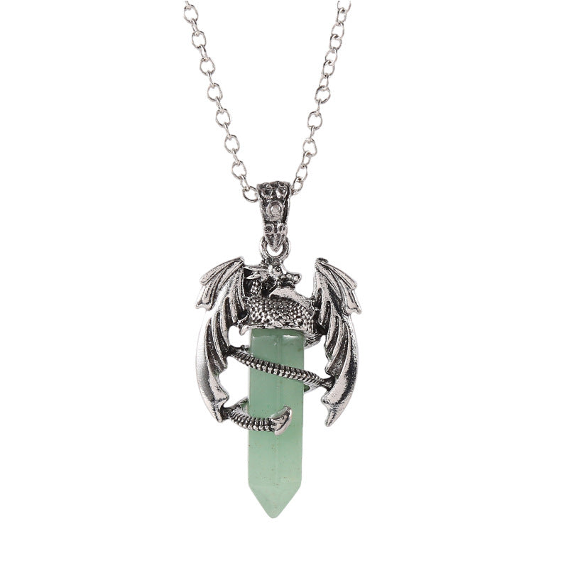 Natural Amethyst Crystal White Crystal Flying Dragon Pendant Pterosaur Hexagon Prism Necklace Ornament