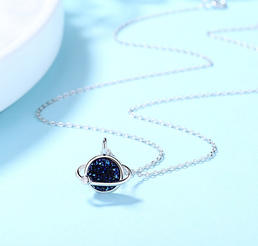 Crystal cluster planet necklace