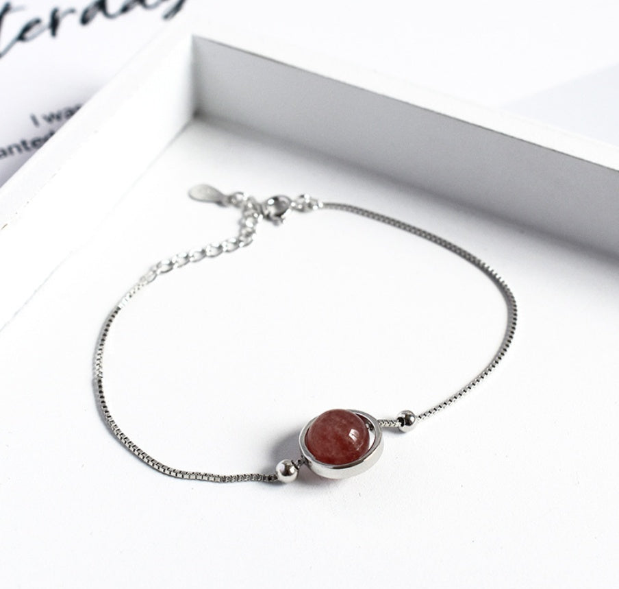 925 Sterling Silver Natural Crystal Bracelet, Minimalist Healing Stone Bangle for Women, Adjustable Citrine Amethyst Rose Quartz Jewelry, Delicate Gemstone Planet Bracelet