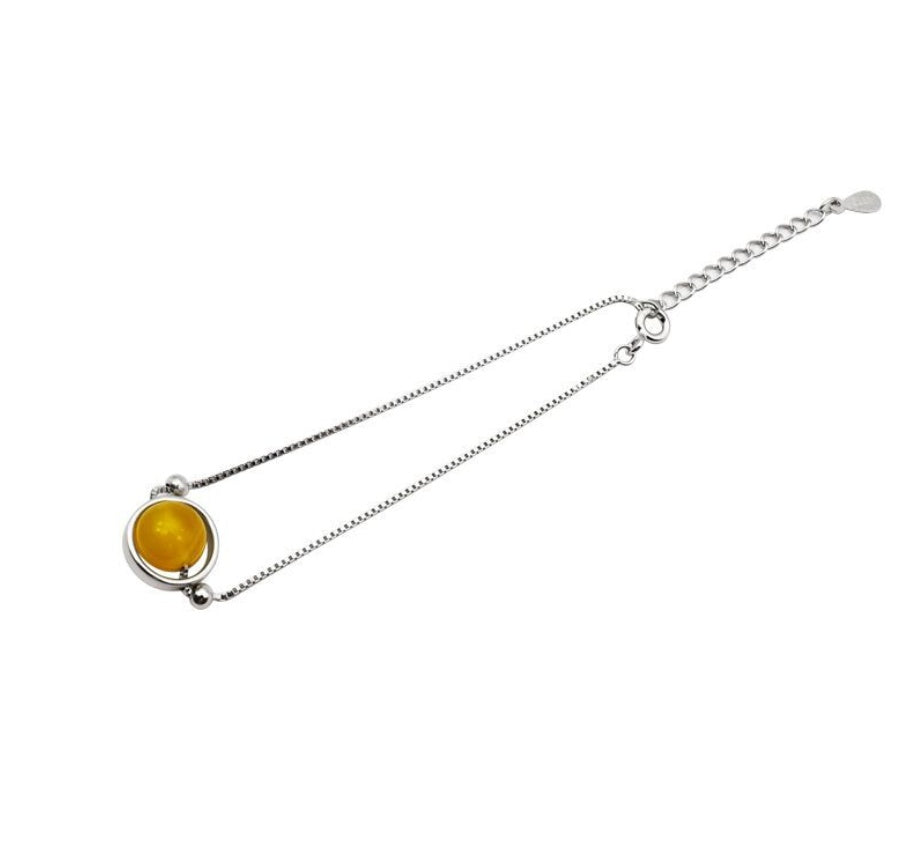 925 Sterling Silver Natural Crystal Bracelet, Minimalist Healing Stone Bangle for Women, Adjustable Citrine Amethyst Rose Quartz Jewelry, Delicate Gemstone Planet Bracelet