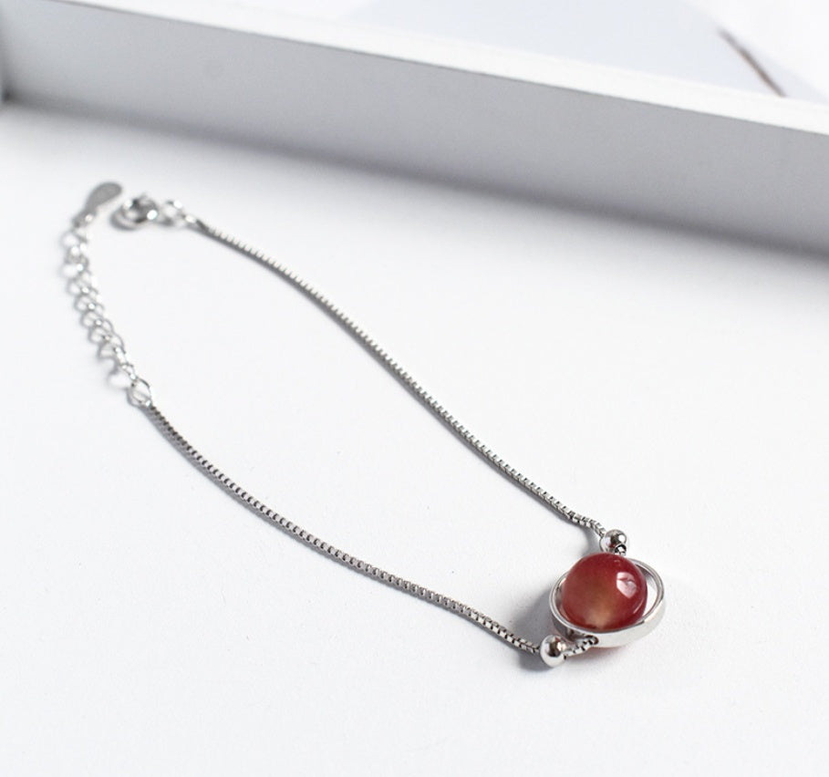 925 Sterling Silver Natural Crystal Bracelet, Minimalist Healing Stone Bangle for Women, Adjustable Citrine Amethyst Rose Quartz Jewelry, Delicate Gemstone Planet Bracelet