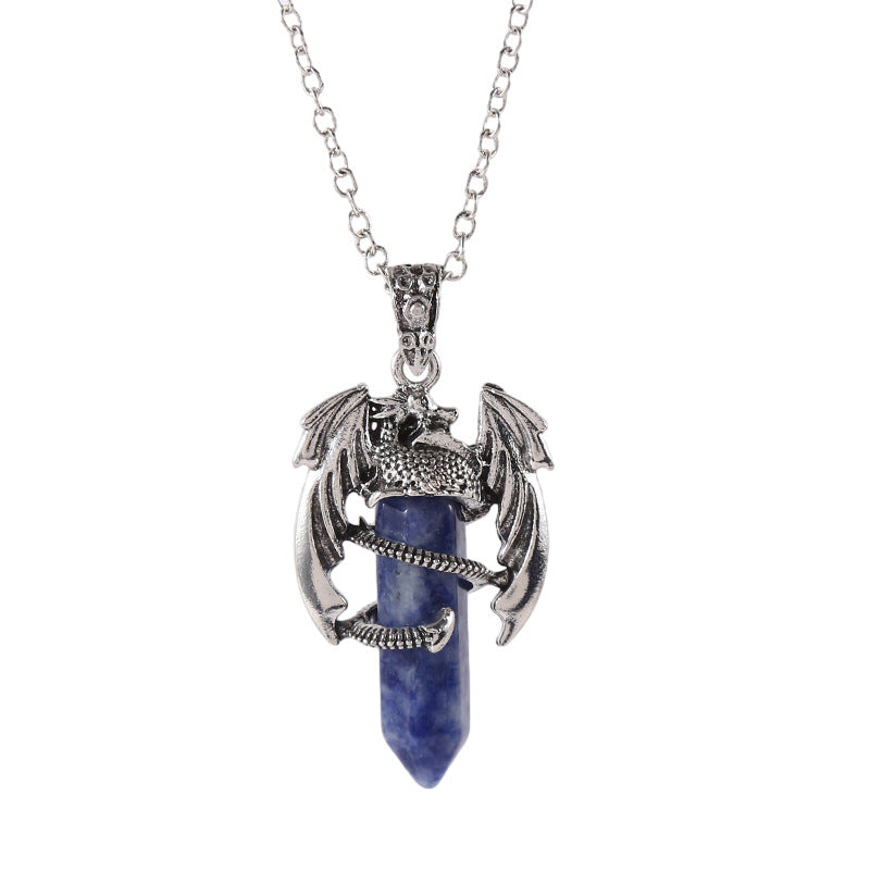 Natural Amethyst Crystal White Crystal Flying Dragon Pendant Pterosaur Hexagon Prism Necklace Ornament