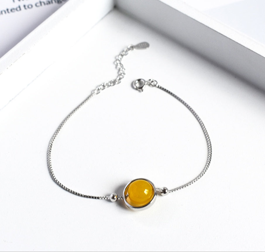 925 Sterling Silver Natural Crystal Bracelet, Minimalist Healing Stone Bangle for Women, Adjustable Citrine Amethyst Rose Quartz Jewelry, Delicate Gemstone Planet Bracelet