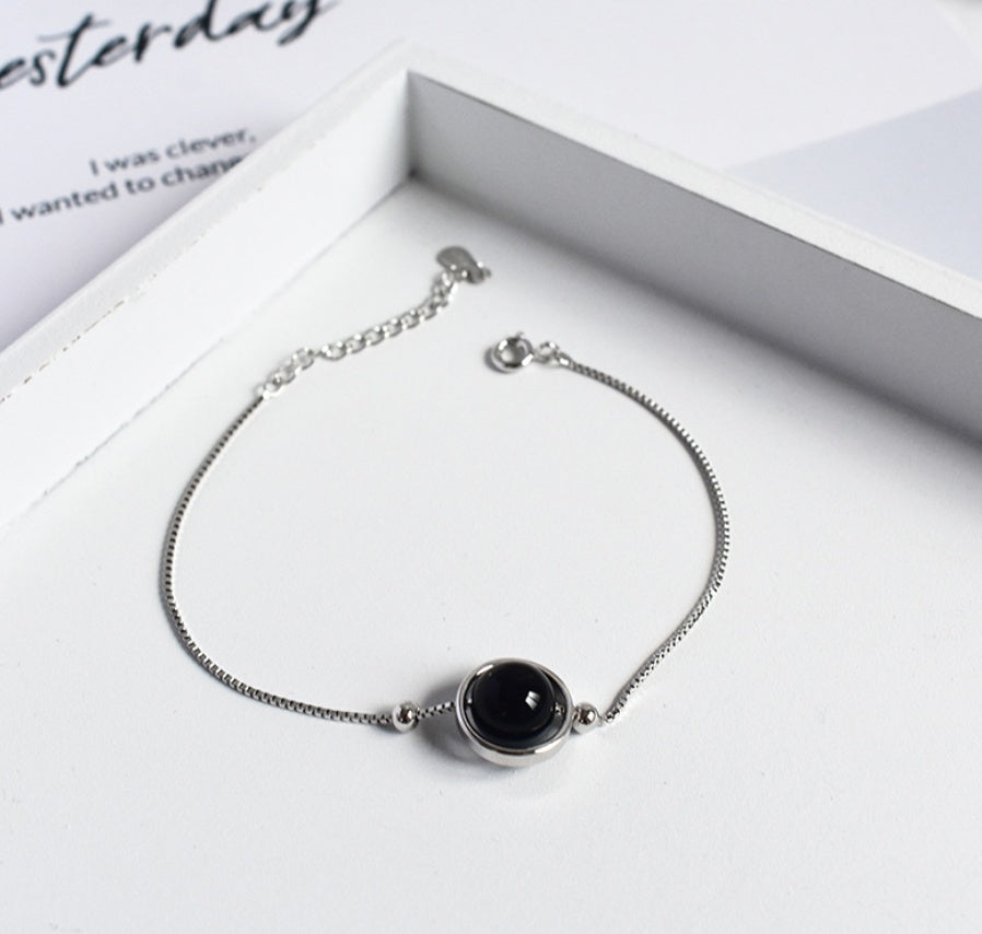 925 Sterling Silver Natural Crystal Bracelet, Minimalist Healing Stone Bangle for Women, Adjustable Citrine Amethyst Rose Quartz Jewelry, Delicate Gemstone Planet Bracelet