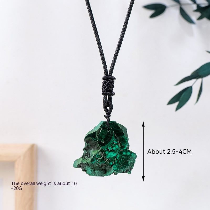 Natural Raw Malachite Stone Pendant Necklace, Irregular Green Gemstone Rough Crystal with Adjustable Cord, Healing Jewelry for Women & Men, Unique Earth-Mined Protection Stone
