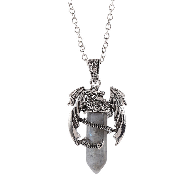 Natural Amethyst Crystal White Crystal Flying Dragon Pendant Pterosaur Hexagon Prism Necklace Ornament