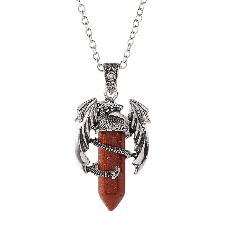 Natural Amethyst Crystal White Crystal Flying Dragon Pendant Pterosaur Hexagon Prism Necklace Ornament