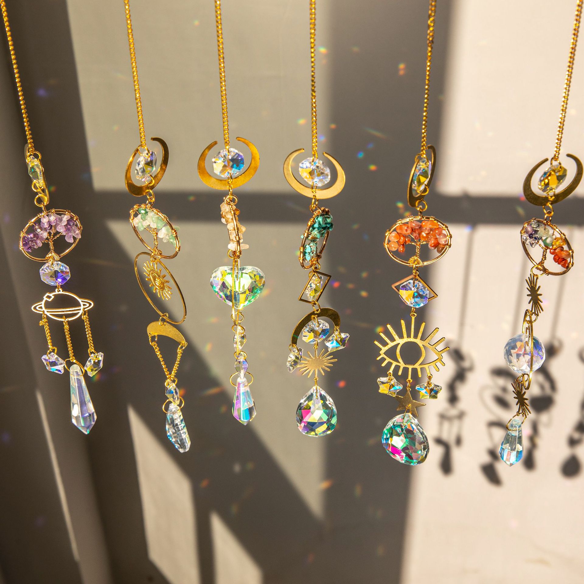 Natural Gold Lucky Tree Crystal Sun Catcher Pendant Pendant