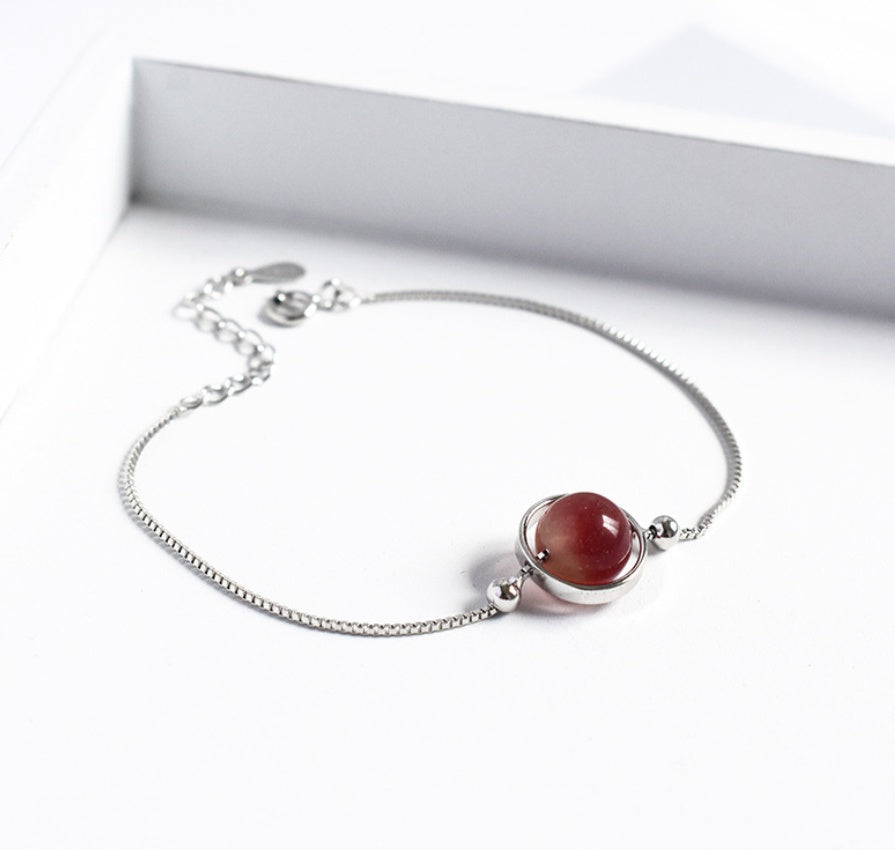 925 Sterling Silver Natural Crystal Bracelet, Minimalist Healing Stone Bangle for Women, Adjustable Citrine Amethyst Rose Quartz Jewelry, Delicate Gemstone Planet Bracelet