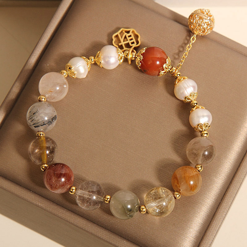 Natural Color Hair Crystal Pearl Bracelet For Women