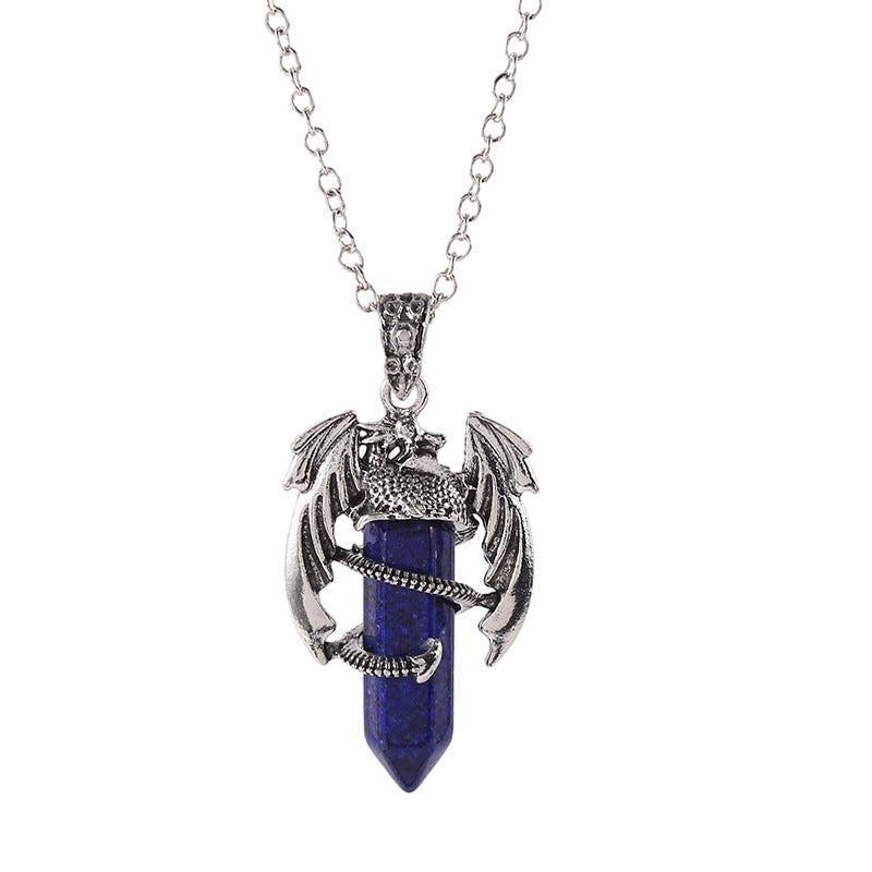 Natural Amethyst Crystal White Crystal Flying Dragon Pendant Pterosaur Hexagon Prism Necklace Ornament