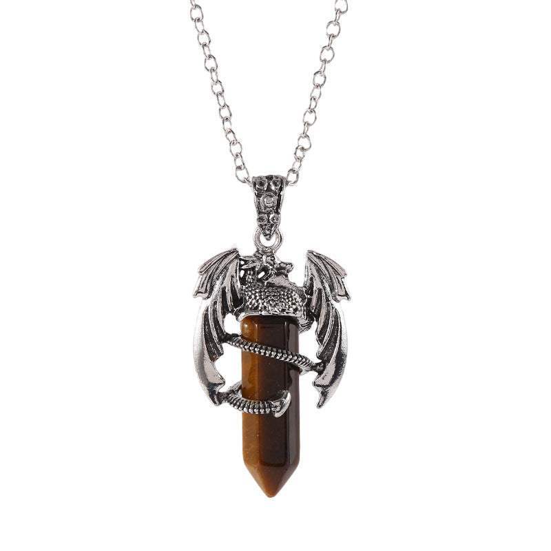 Natural Amethyst Crystal White Crystal Flying Dragon Pendant Pterosaur Hexagon Prism Necklace Ornament