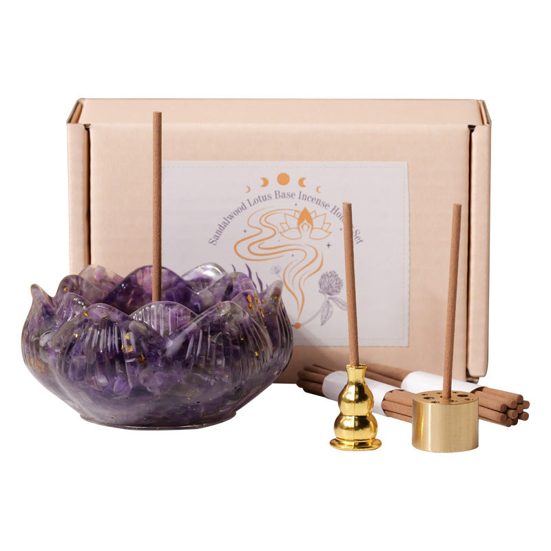 Natural Crystal Gravel Epoxy Lotus Incense Stick Suit