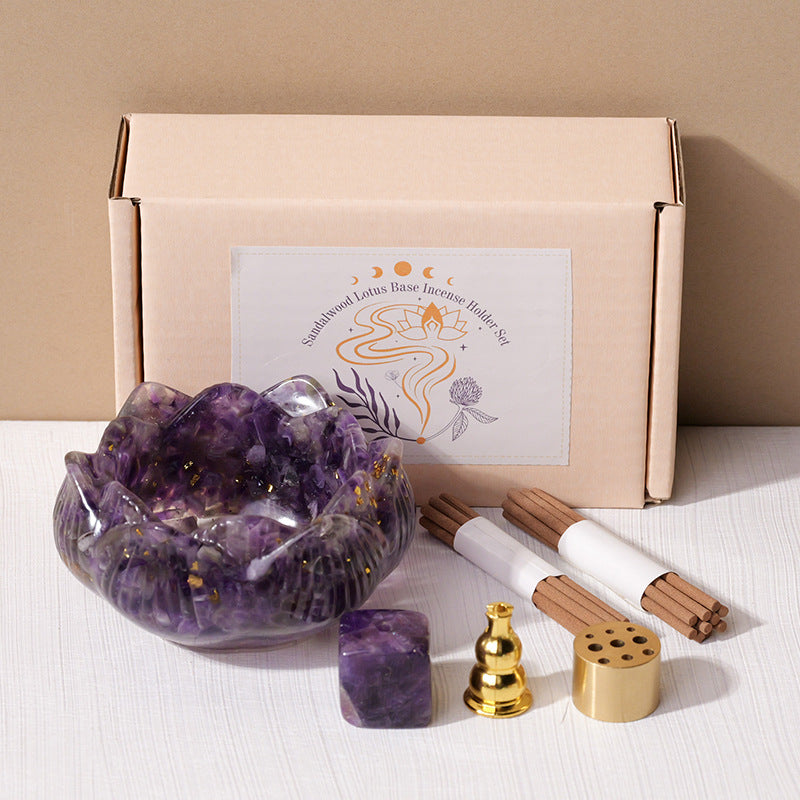 Natural Crystal Gravel Epoxy Lotus Incense Stick Suit
