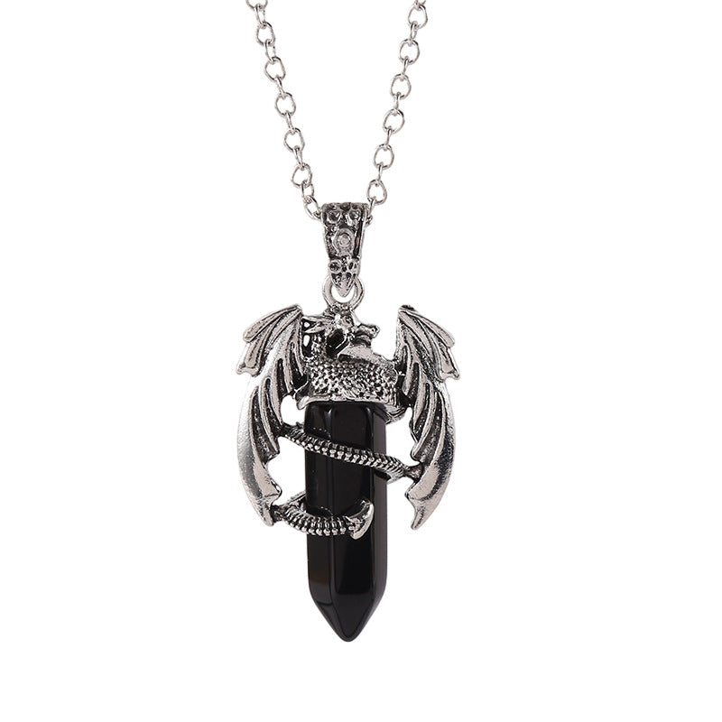 Natural Amethyst Crystal White Crystal Flying Dragon Pendant Pterosaur Hexagon Prism Necklace Ornament