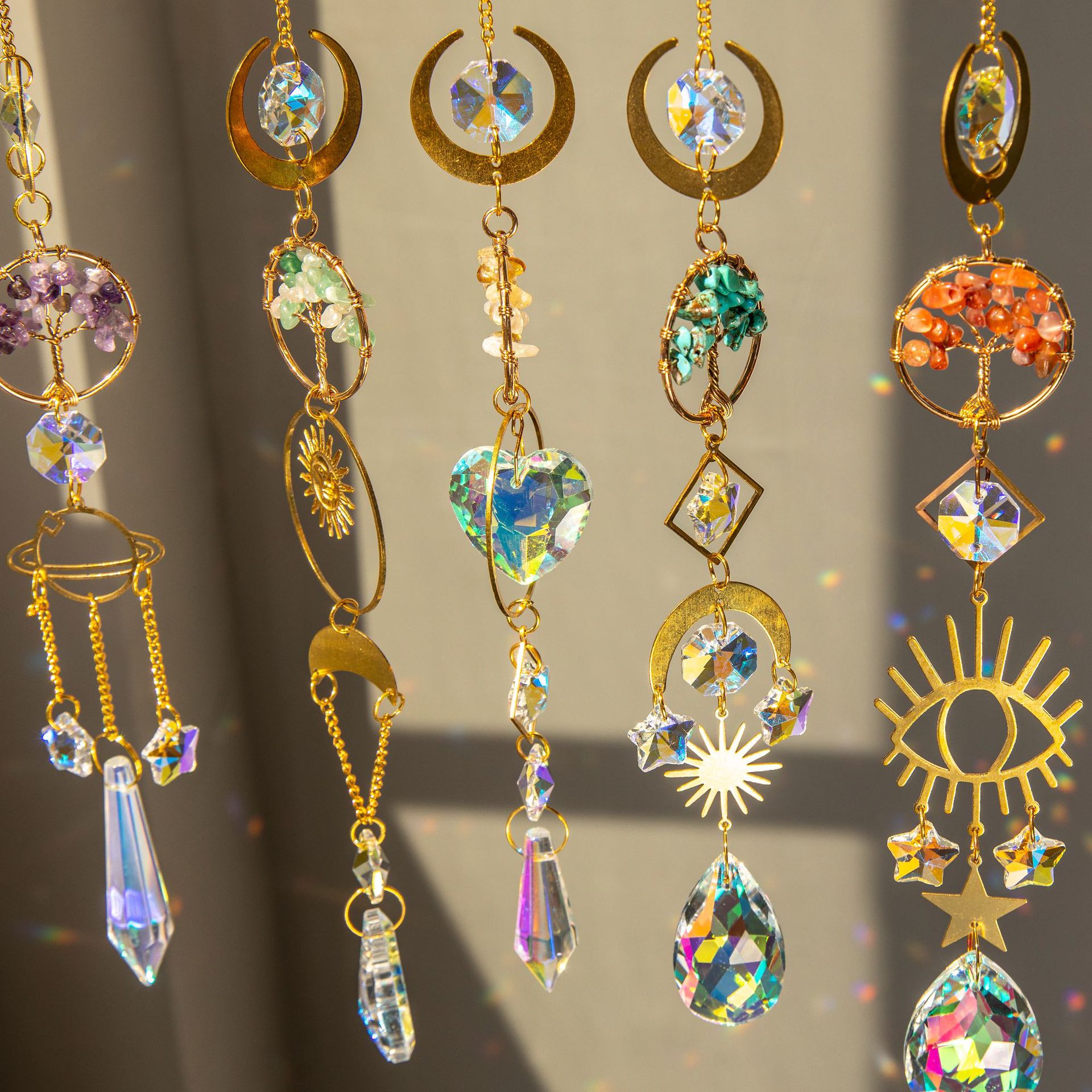 Natural Gold Lucky Tree Crystal Sun Catcher Pendant Pendant