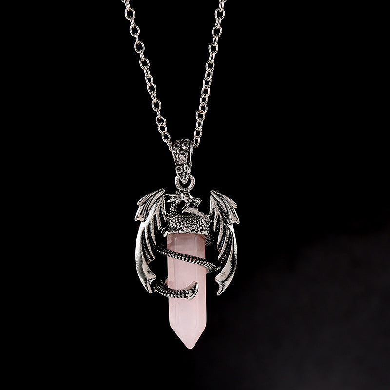 Natural Amethyst Crystal White Crystal Flying Dragon Pendant Pterosaur Hexagon Prism Necklace Ornament