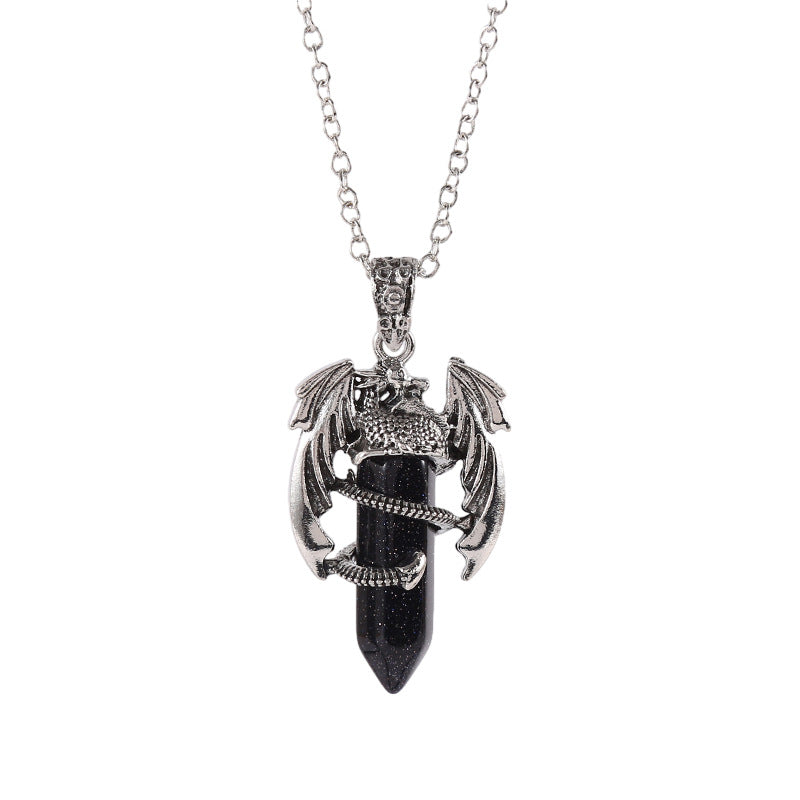 Natural Amethyst Crystal White Crystal Flying Dragon Pendant Pterosaur Hexagon Prism Necklace Ornament