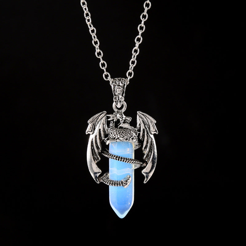 Natural Amethyst Crystal White Crystal Flying Dragon Pendant Pterosaur Hexagon Prism Necklace Ornament