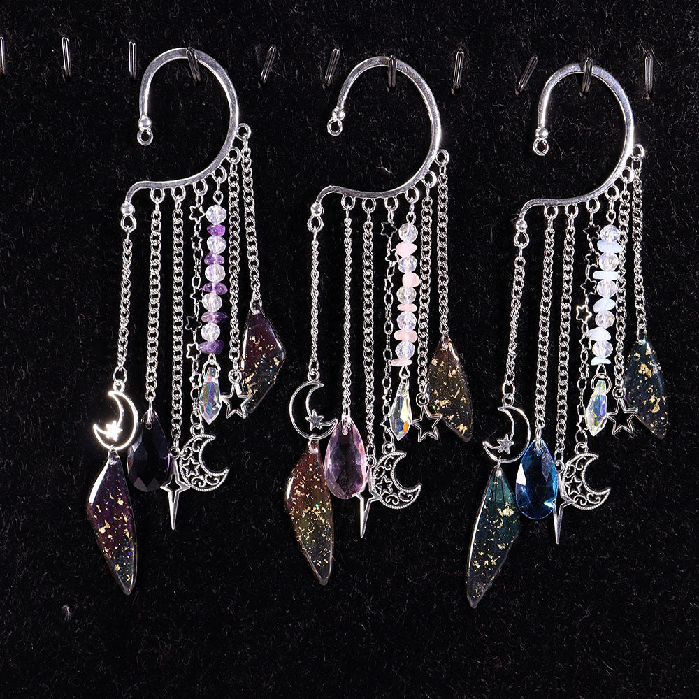 Natural Crystal Gravel Silver Ear Hook Handmade Earrings
