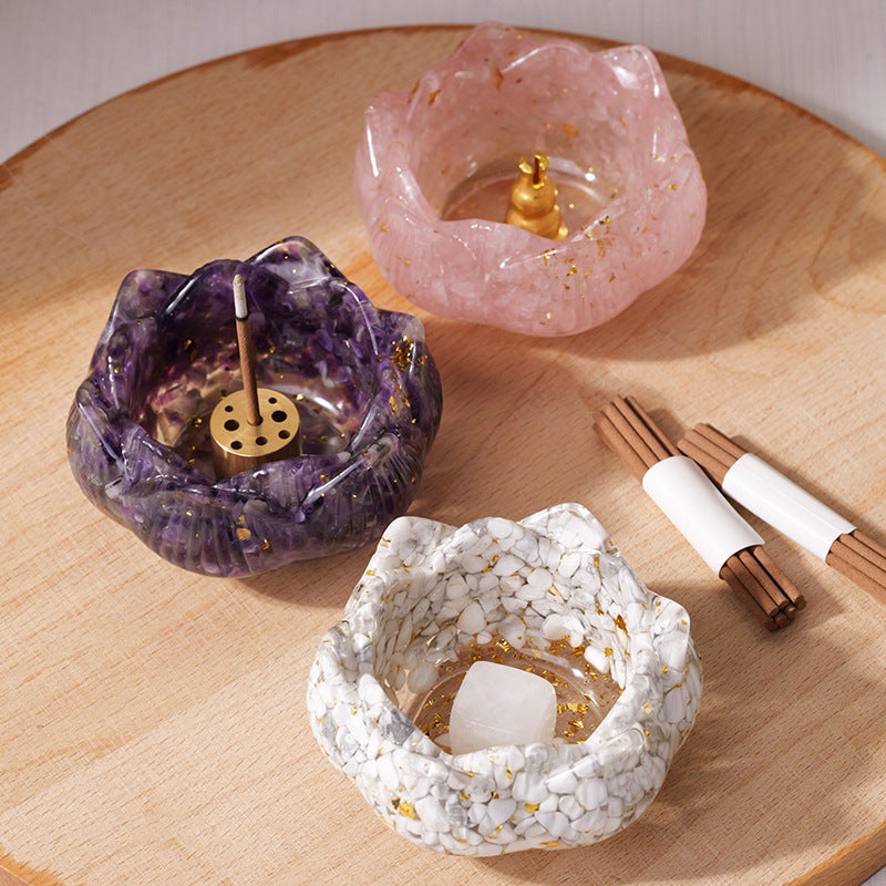 Natural Crystal Gravel Epoxy Lotus Incense Stick Suit