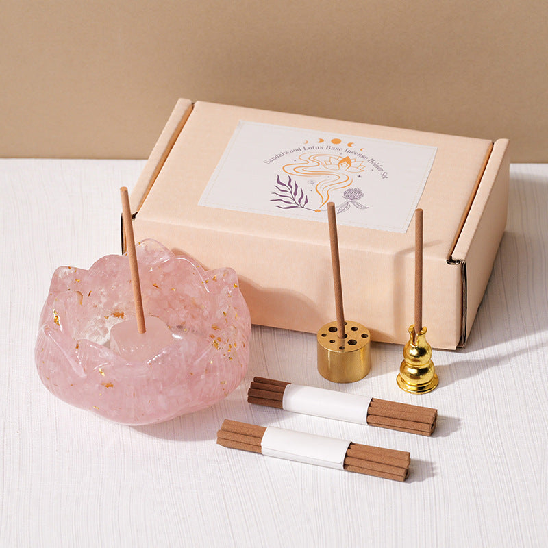 Natural Crystal Gravel Epoxy Lotus Incense Stick Suit