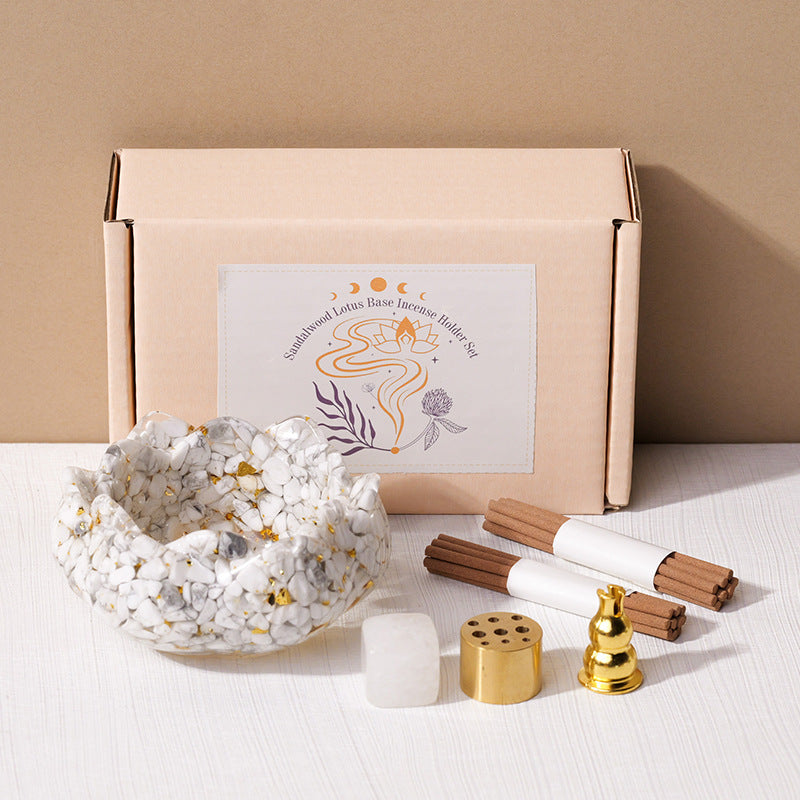 Natural Crystal Gravel Epoxy Lotus Incense Stick Suit