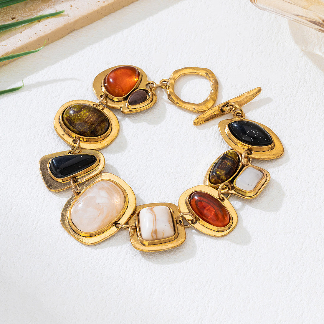 Retro-style Fashion Natural Stone Geometric Crystal Glass Bracelet