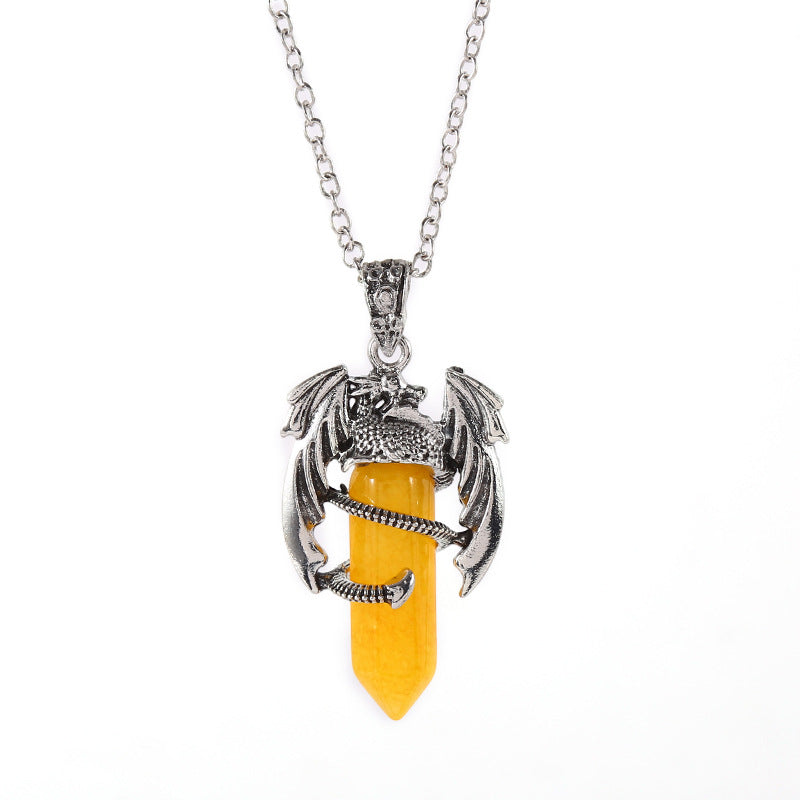 Natural Amethyst Crystal White Crystal Flying Dragon Pendant Pterosaur Hexagon Prism Necklace Ornament