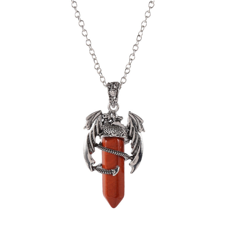 Natural Amethyst Crystal White Crystal Flying Dragon Pendant Pterosaur Hexagon Prism Necklace Ornament