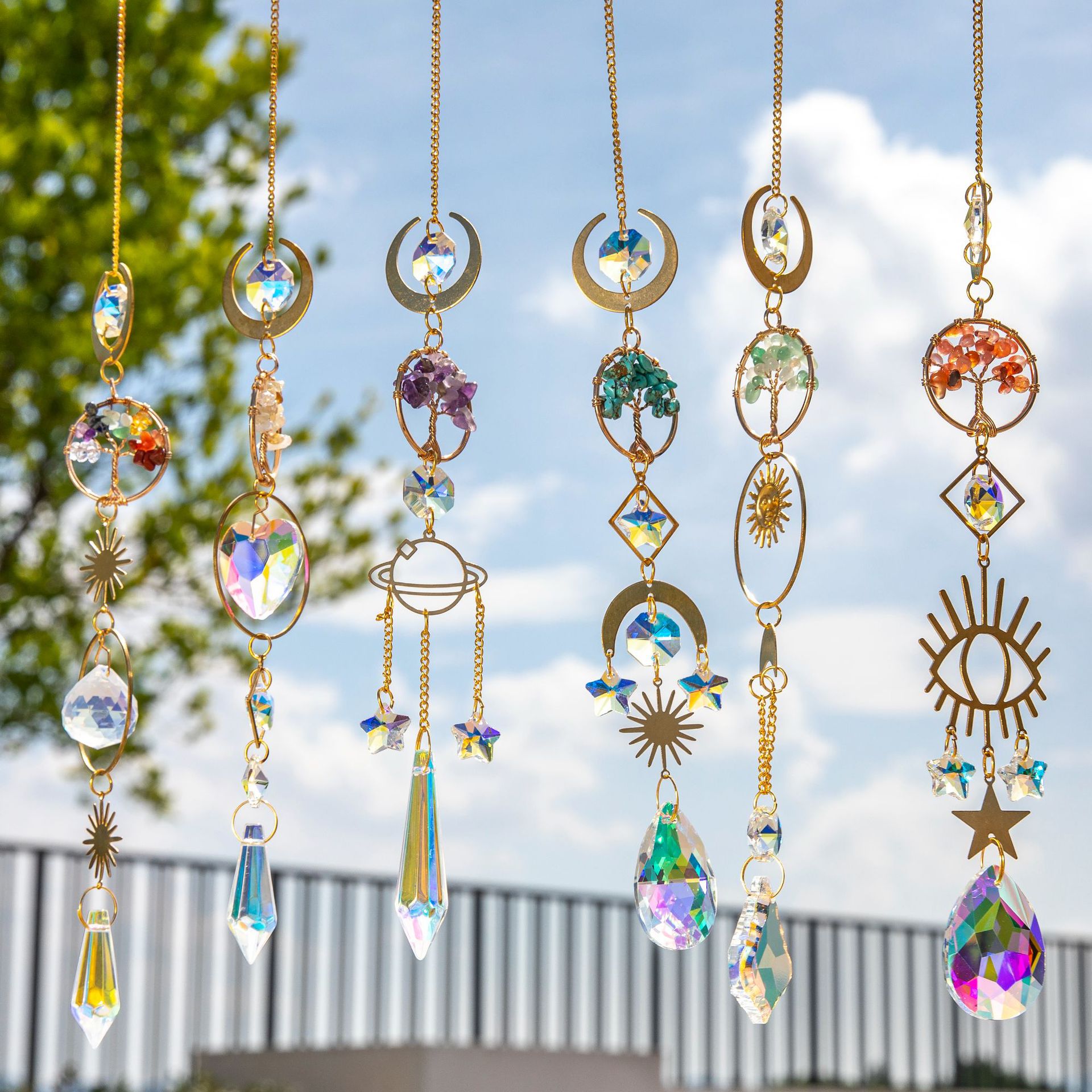 Natural Gold Lucky Tree Crystal Sun Catcher Pendant Pendant