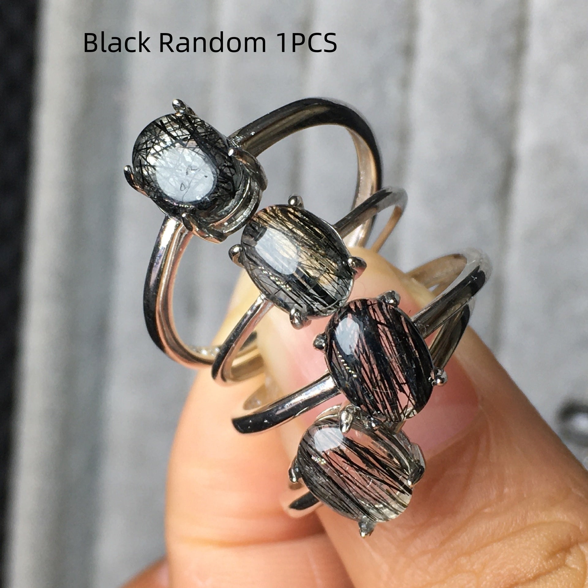 Natural S925 Silver Inlaid Black Hair Crystal Ring