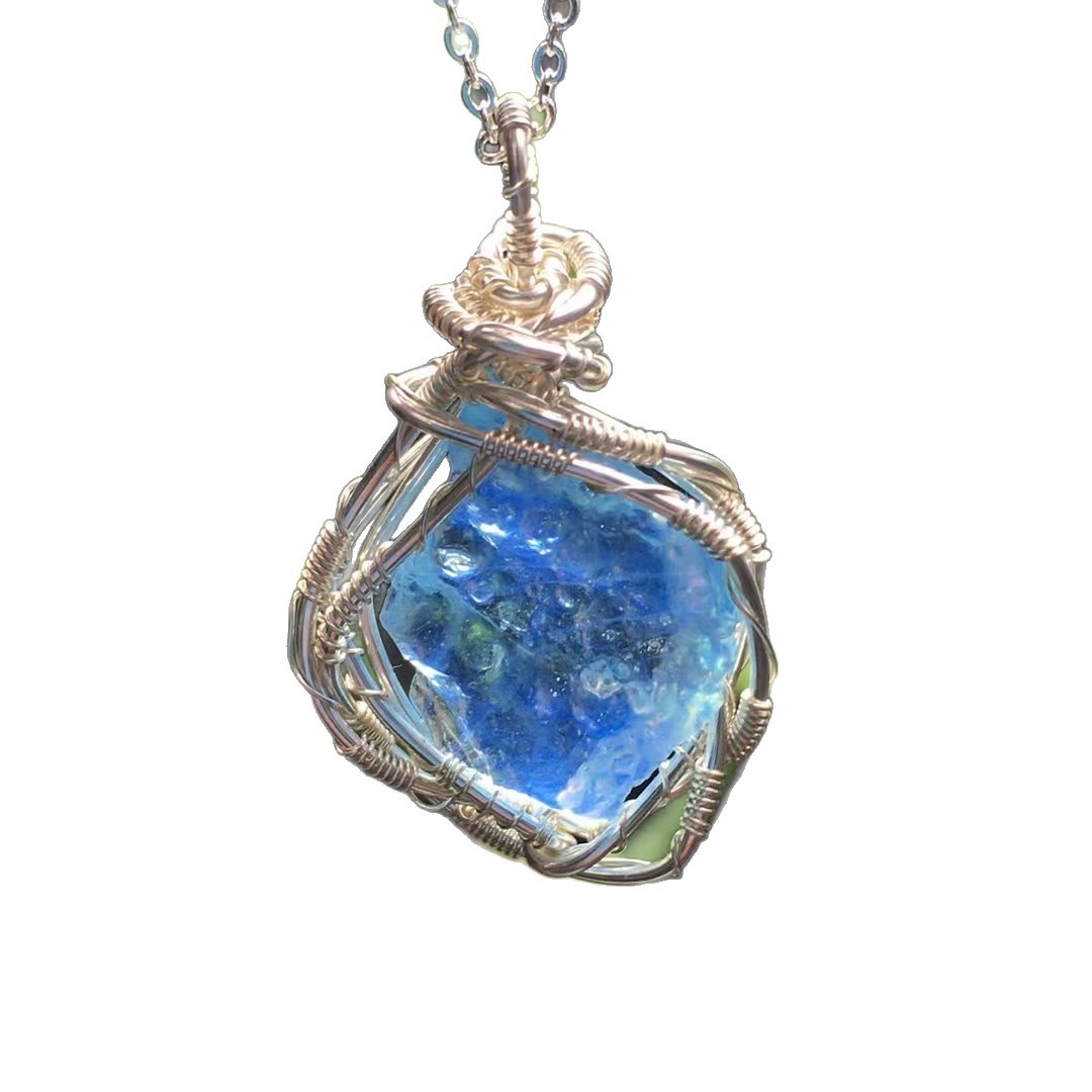 Natural Raw Aquamarine Necklace, Gold Wire Wrapped Rough Crystal Pendant, March Birthstone Jewelry for Women, Handmade Blue Gemstone Healing Stone, Sea-Inspired Spiritual Gift