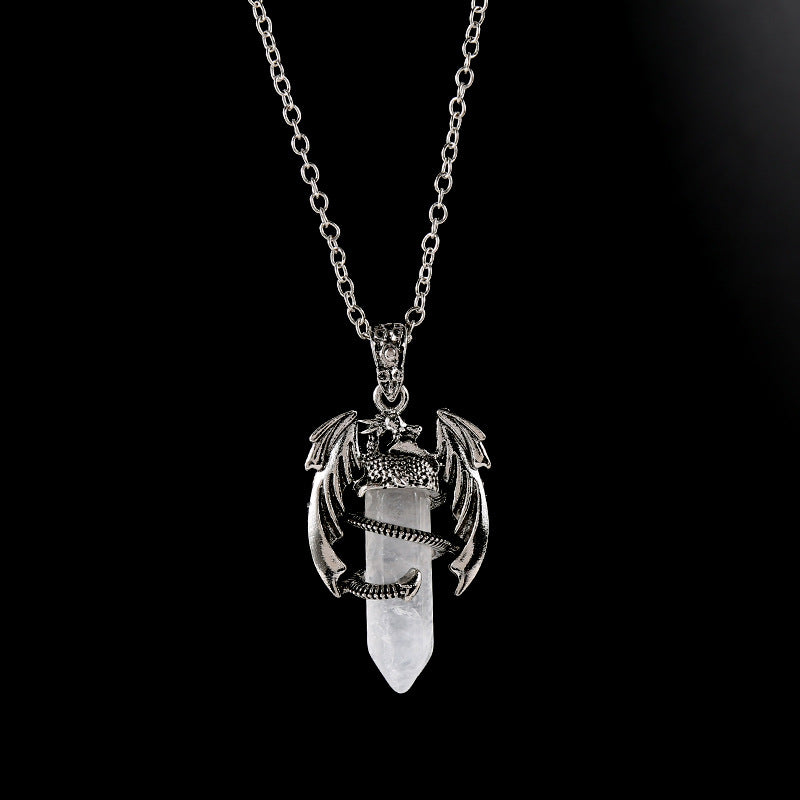 Natural Amethyst Crystal White Crystal Flying Dragon Pendant Pterosaur Hexagon Prism Necklace Ornament