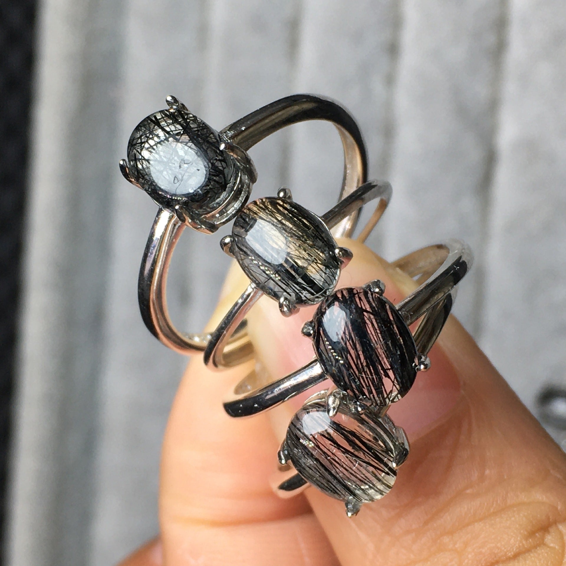 Natural S925 Silver Inlaid Black Hair Crystal Ring