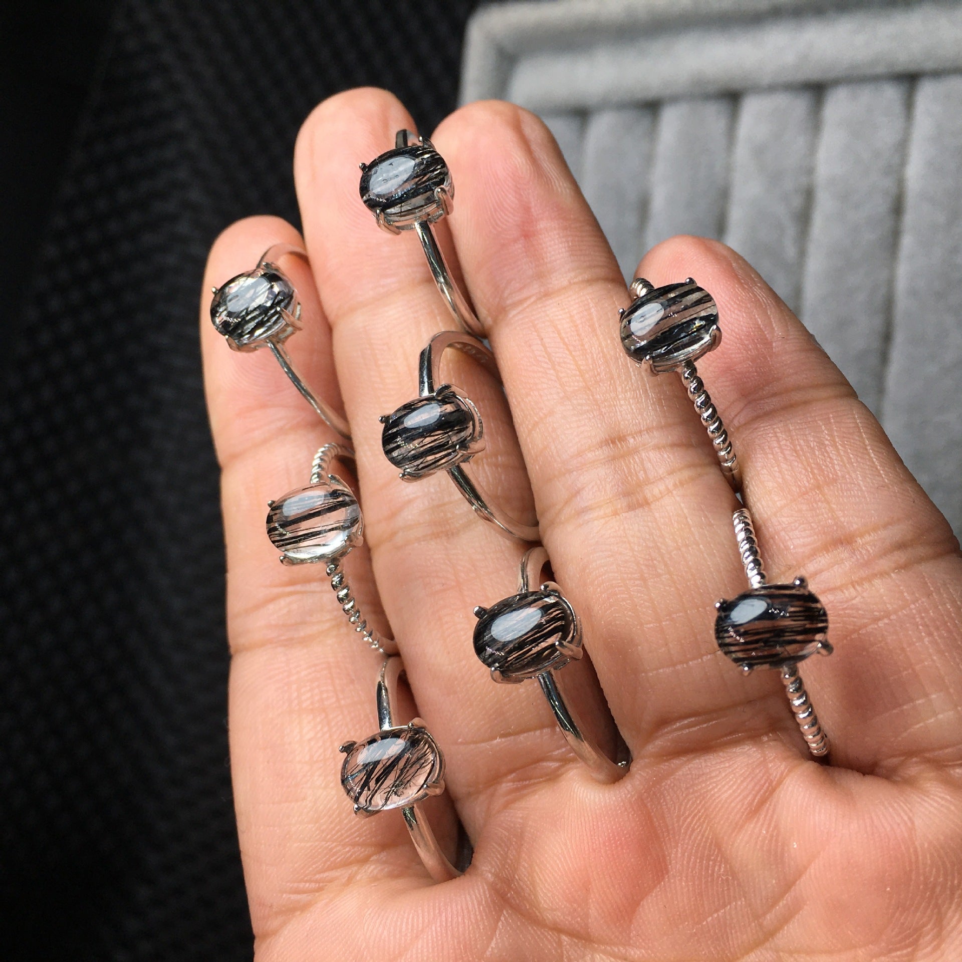 Natural S925 Silver Inlaid Black Hair Crystal Ring