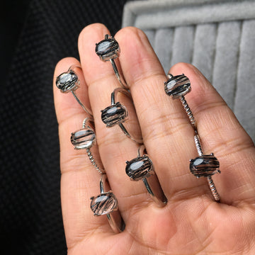 Natural S925 Silver Inlaid Black Hair Crystal Ring