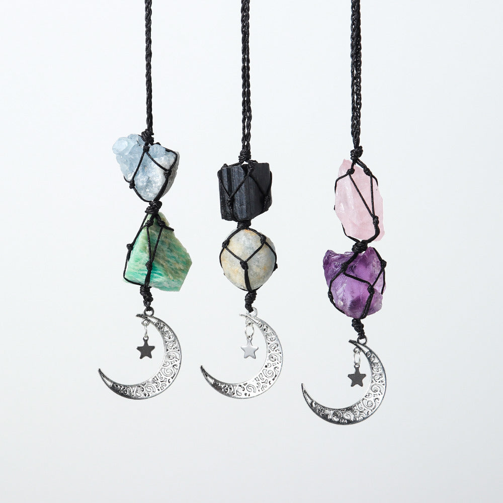Natural Crystal Rough Diy Hand Woven Car Hanger