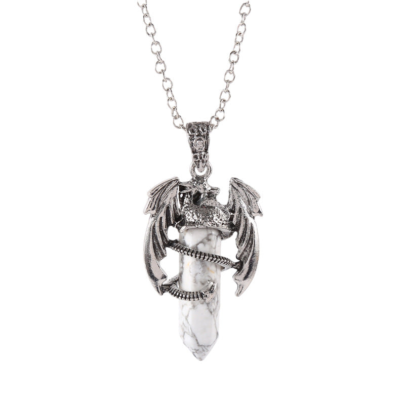 Natural Amethyst Crystal White Crystal Flying Dragon Pendant Pterosaur Hexagon Prism Necklace Ornament