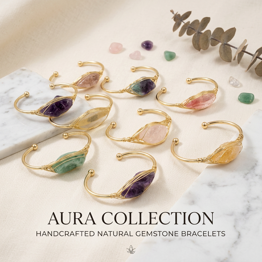 Natural Raw Rose Quartz Cuff Bracelet, Gold Wire Wrapped Pink Crystal Bangle, Handmade Healing Gemstone Jewelry for Women, Adjustable Open Bangle, Heart Chakra Stone Gift