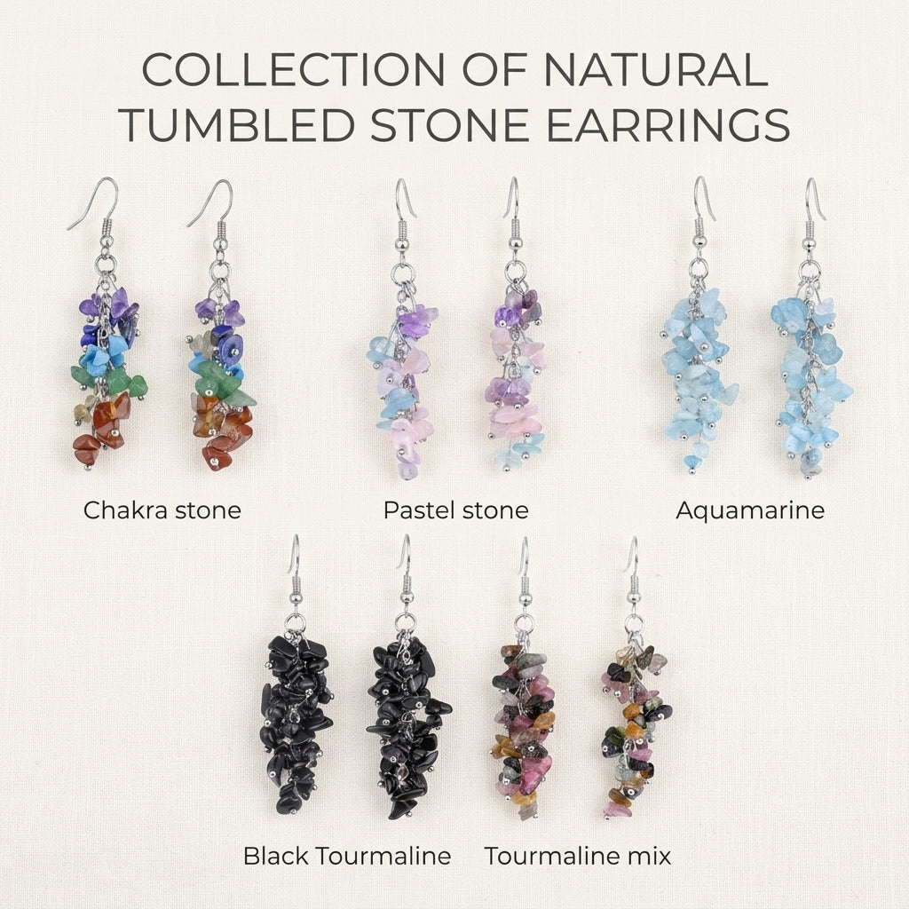 Natural Crystal Chip Grape Cluster Earrings, Multicolor Irregular Gemstone Dangle Earrings, Handmade Raw Stone Tassel Earrings for Women, Boho Healing Crystal Jewelry