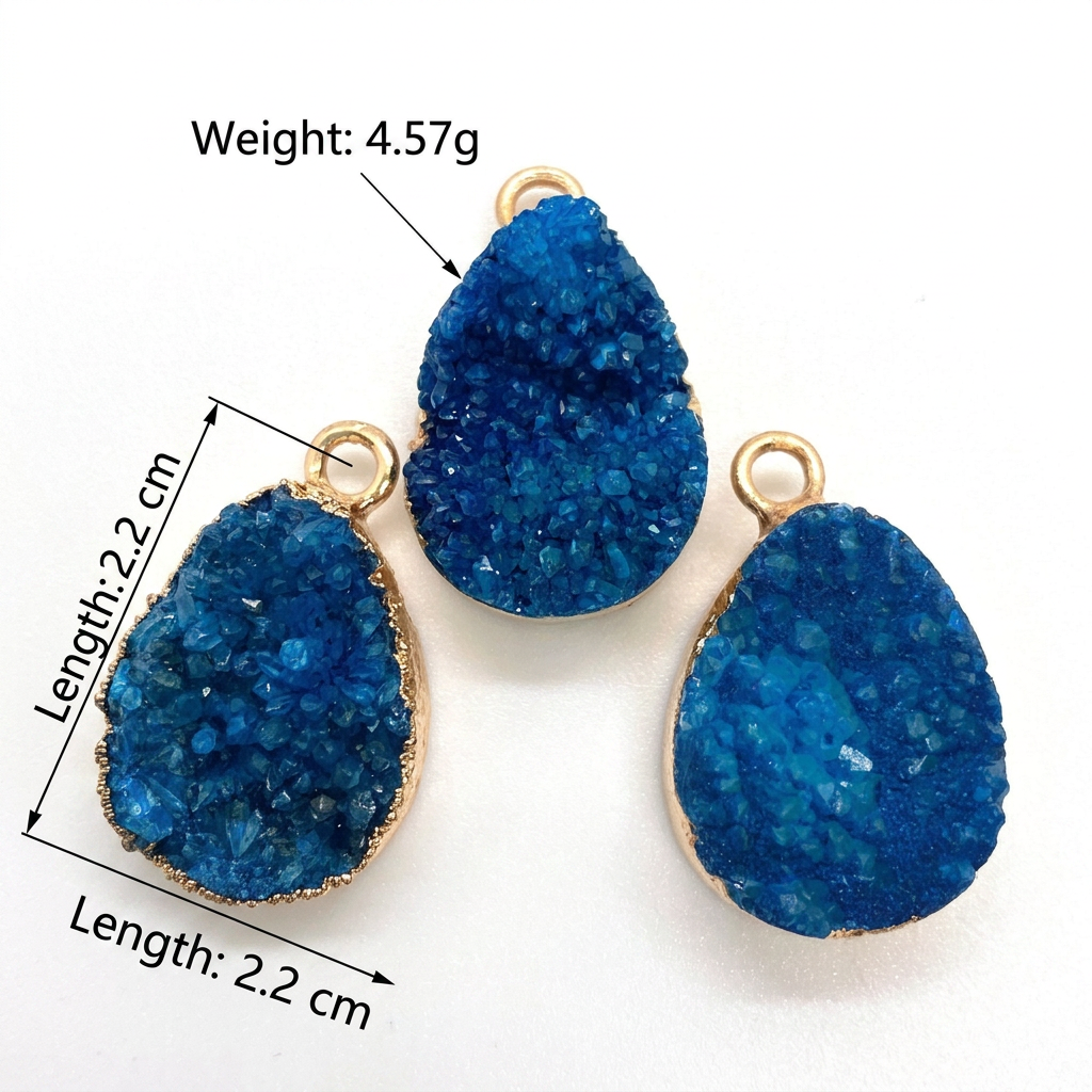 Natural Blue Druzy Teardrop Pendant, Gold Rimmed Sparkling Geode Necklace, Deep Sea Blue Healing Stone, Hand-Polished Teardrop Amulet